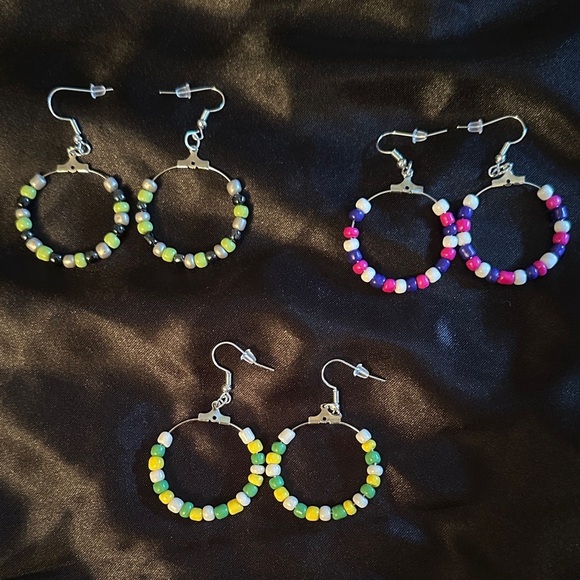Jewelry - Colorful Glass Beaded Hoop Earrings Set
